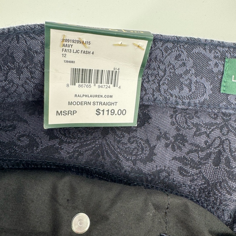 Ralph Lauren Dark Blue Floral Patterned Straight Leg Jeans size 12 NWT - Picture 5 of 9